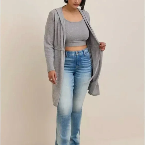 TORRID Women's size 0 (L) Gray Everyday Anorak Hooded Cinched Waist Sweater - Picture 3 of 11